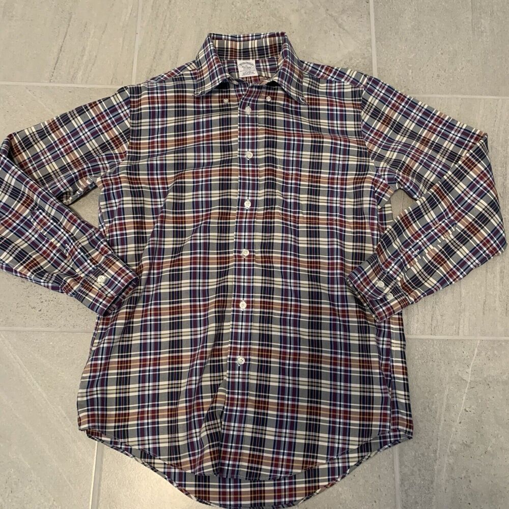 Brooks Brothers Men's Dress Shirt Medium Plaid 100% Supima Cotton
